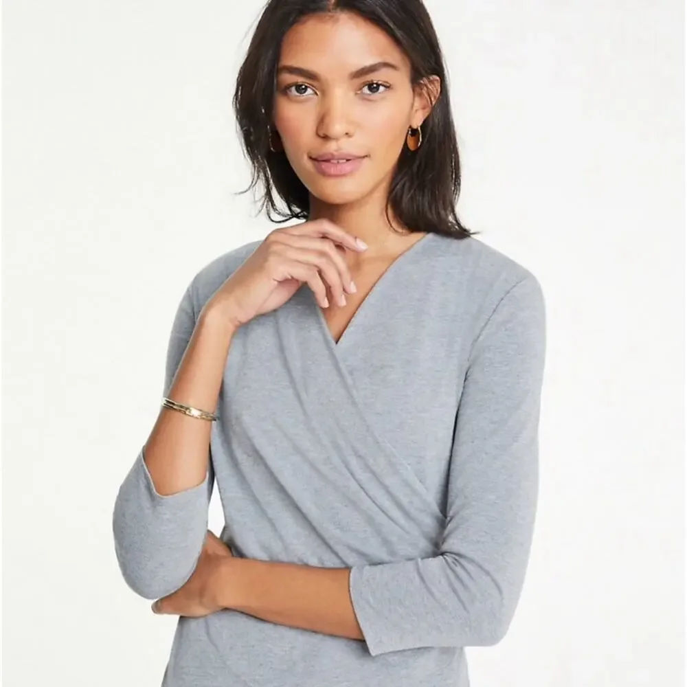 Ann Taylor gray faux wrap 3/4 sleeve top 493841